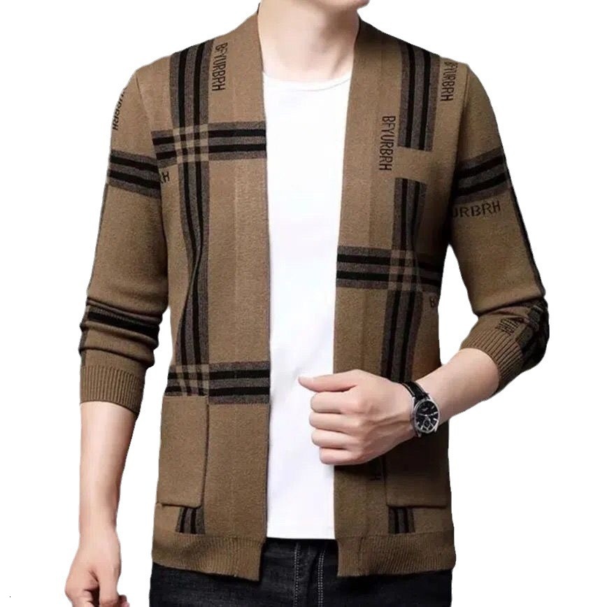 2024 Spring and Autumn New Mens cardigan jacket Korean version striped trendy mens top