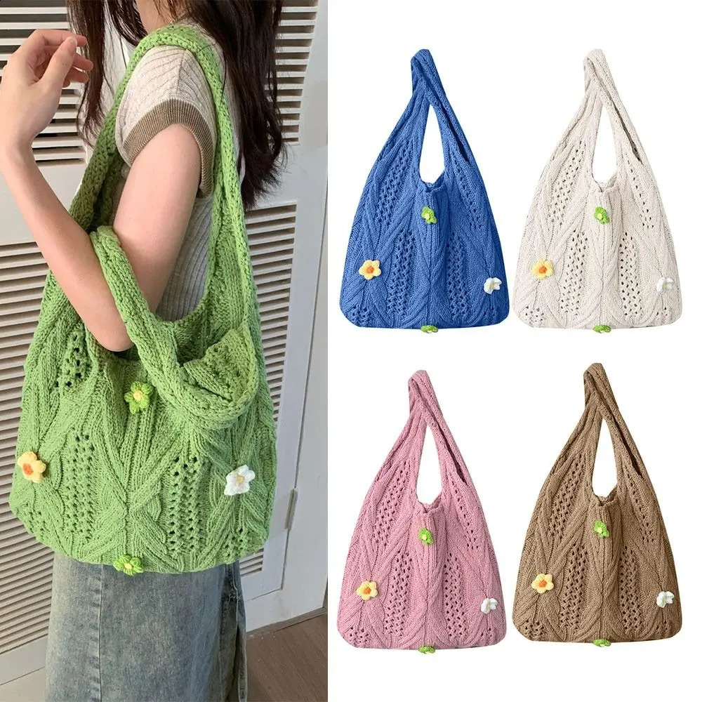 Knitted Handbags Female Large Capacity Womens Shoulder Bag Summer Beach Purses Casual Hollow Woven Shopping 241225