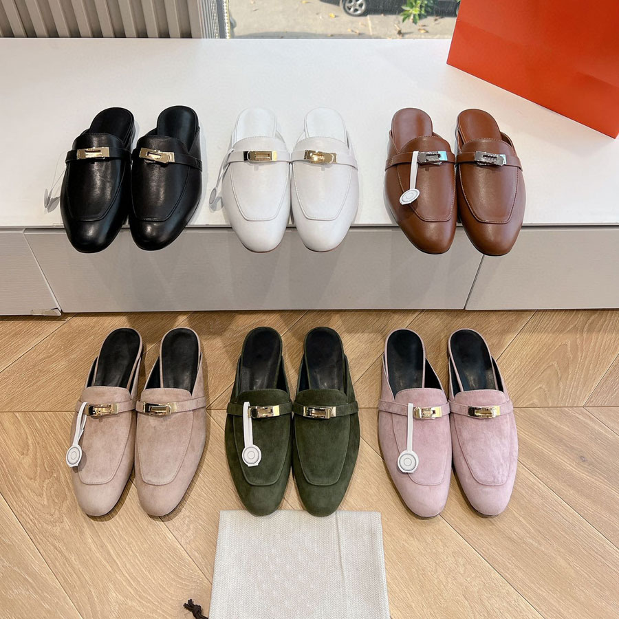 High quality classic mules shoes Flat sandal slipper slides Real leather colg slip on Beach shoes Vacation shoes Luxury designer slipper for womens Scuffs Moccasins