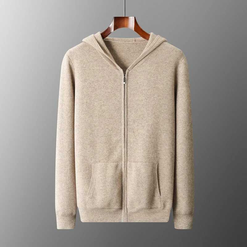 DjzDsm Mens Hooded Top With Zipper And Pocket Comfortable Knit Sweater 100% Merino Wool Sweater Wool Sweater Autumn and Winter X241228