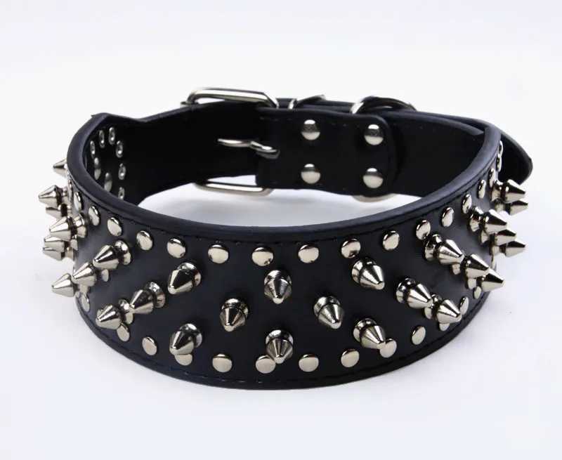 2inch Wide large dog Spiked Studded Leather Dog Collars 5*51-66cm For Medium Large Breeds Pitbull Mastiff Boxer Bully 3 colors M241228