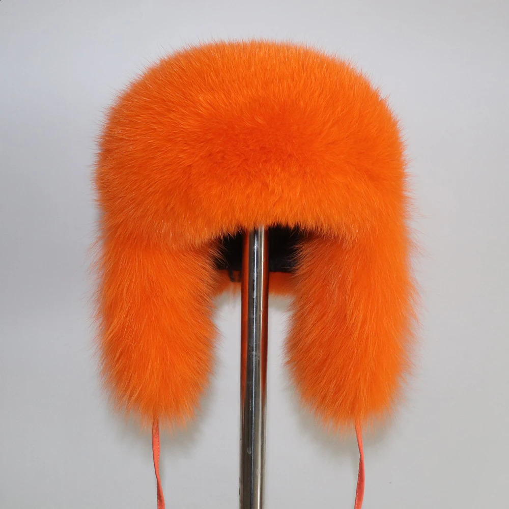 2024 Women Natural Fox Fur Russian Ushanka Hats Winter Thick Warm Ears Fashion Bomber Hat Lady Genuine Real Fox Fur Cap 241227