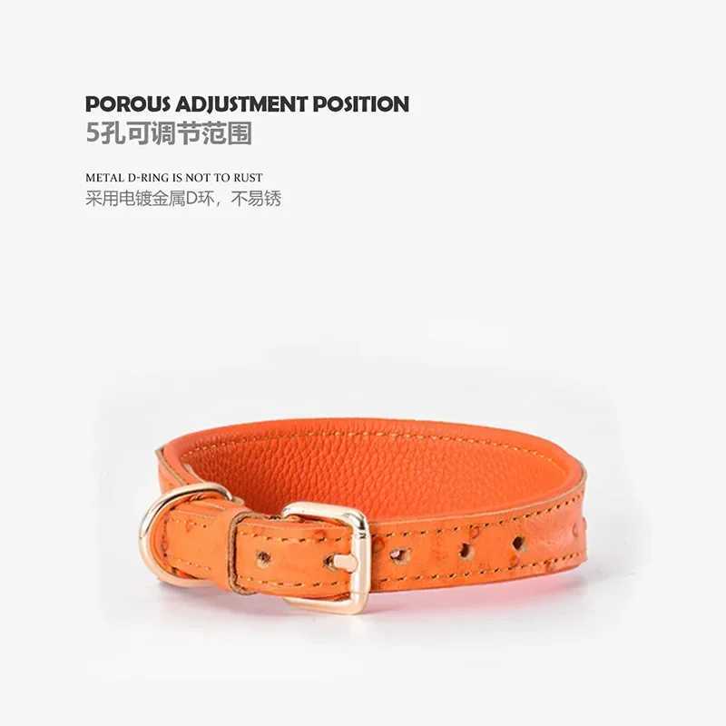 New Arrival Pet Supplies Custom Top Layer Cowhide Cat Collar Adjustable Genuine Leather Luxury Dog Collar Z241228