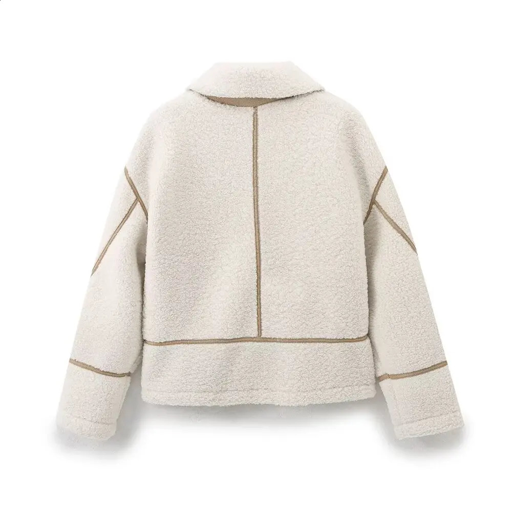 style lapel zipper sherpa jacket womens winter fashion warm fleece double-sided jacket 241227