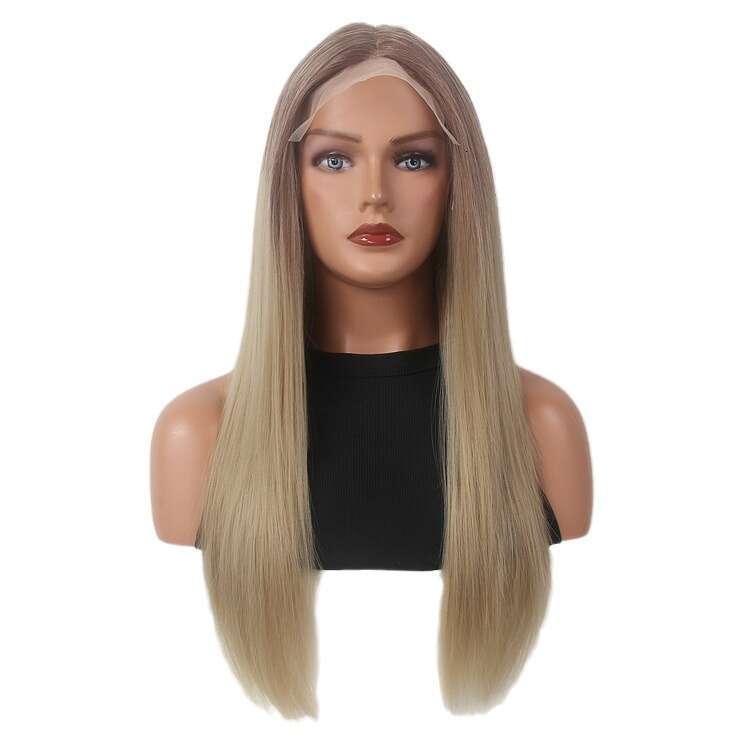Front Wig Gradient 613 Small Lace, Split Figure Eight Bangs, Forehead Brown Straight Hair Wig, T-Shaped Lace Headband Kq2 Kq2