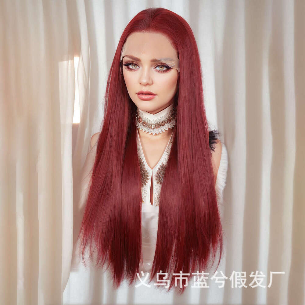 Fashionable New 28 Inch 13 * 4 Front Lace Bury Long Straight Hair With Medium Split High-Temperature Silk Synthetic Wig Kq2 Kq2