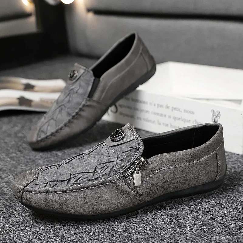 Fashion Leather Men Casual Outdoor Breathable Walking Lightweight Mens Loafers Lazy Shoes Soft Sole Male Sneakers