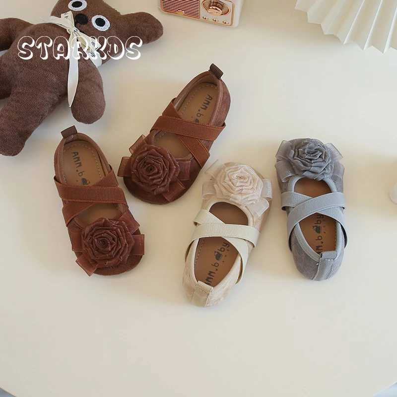 Camellia Blossom Ballet Flats are suitable for children girls elegant silk flower ballet shoes baby cross straps and floral Zapatos W241228