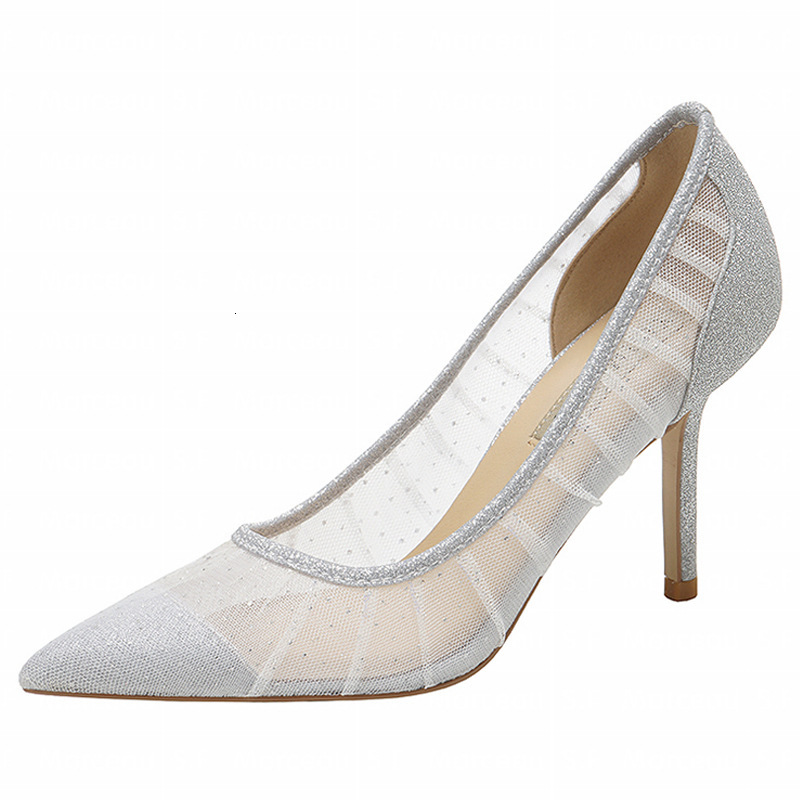 Lace Pointed Mesh Fine For Women 2023 Autumn New Sexy High Heel Shallow Wedding Shoes