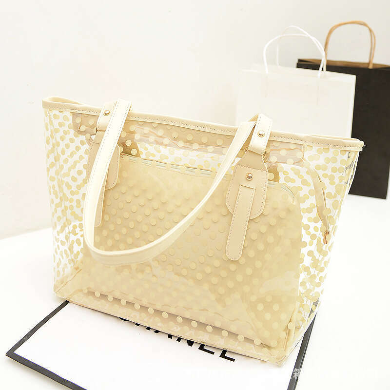 Large Capacity Women's Summer New Style, Small Fresh Polka Dot Transparent Handheld Single Shoulder Jelly Bag, PVC Beach Bag
