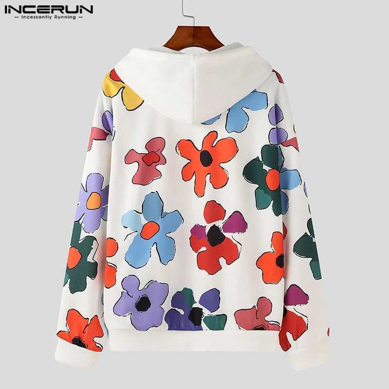 Mens Hoodies Long Sleeve Drawstring Colorful Floral Printed Holiday Pullovers Big Pocket Autumn Streetwear Sweatshirts X241228