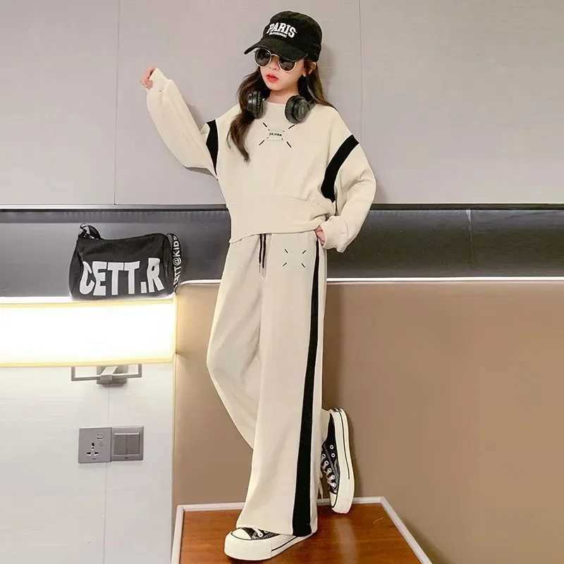 Girls Casual Sports Suit Clothes Spring and Autumn Junior Children Korean Fashion Splicing Tops Long Pants 2 Piece Sets 3-15Y X241228