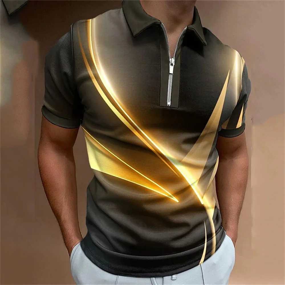 Mens shirt T-shirt Color Stripe Printed Zipper Summer Casual Mens Top Mens Simple Fashion shirt Shirt X241228