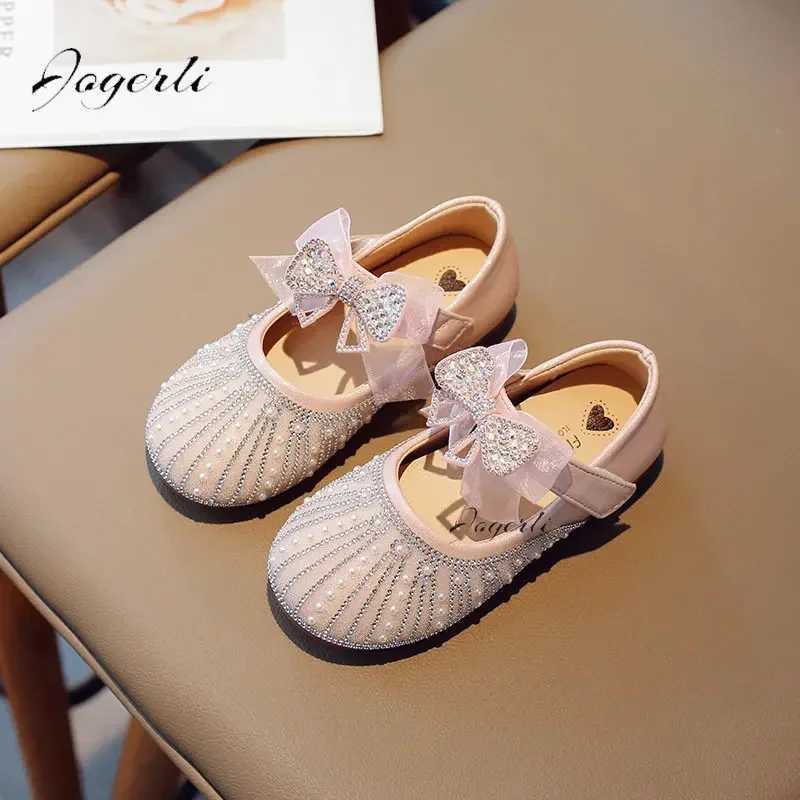 Childrens Girl Princess Shoes New Soft Sole PU Leather Flats Kids Rhinestone Crystal Footwear Size 23-35 W241228