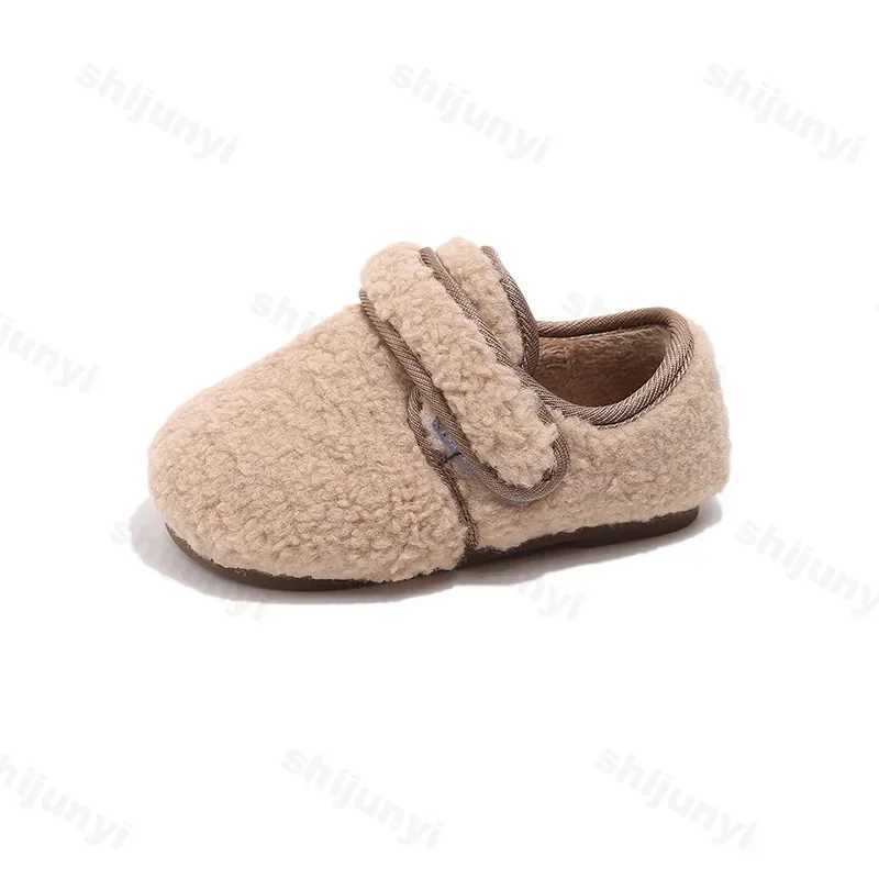 2025 New Childrens Shoes Woolen Cotton Shoes Plush Padded Boys Girls Casual Shoes Brown Flat Warm Kids Baby Soft Cotton Shoe W241228