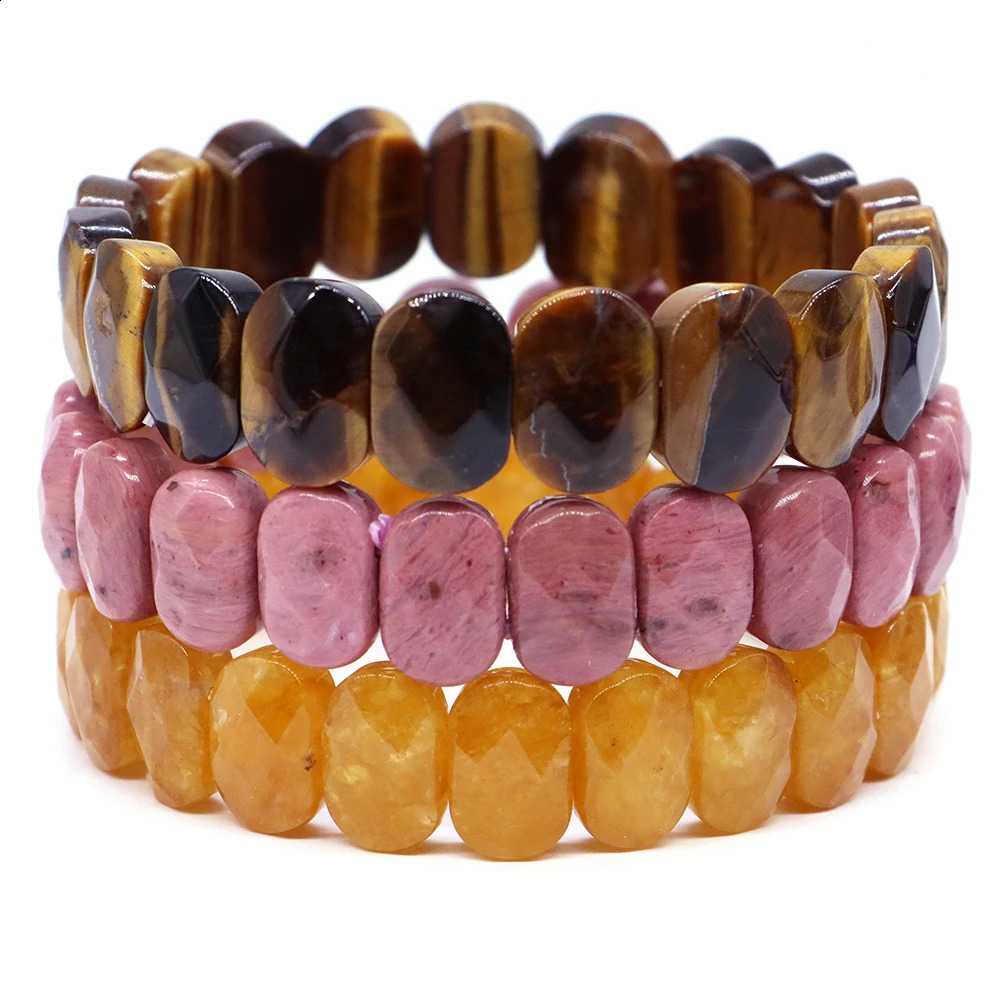 8x14mm Natural Cut Square Beads Strand Elastic Bracelets Amethyst Healing Crystal Energy Rectangle Bangle Women Jewelry Gift 241227