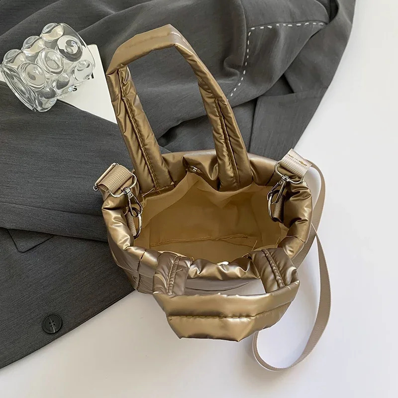 Black Padded Handbags Quilted Women Shoulder Bags Nylon Down Cotton Small Crossbody Bag Winter Tote Purse 241227