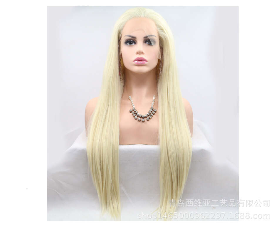 Chemical Headband 613 # Color White Gold Long Straight Hair Half Hand Hook Front Lace Chemical Fiber Wig Cover Kq2 Kq2