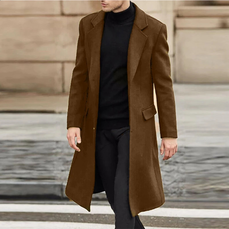 Elegant Casual Long Woolen Coat Autumn Trench Winter Clothes British Fashion Windbreaker Mens Trendy 241220