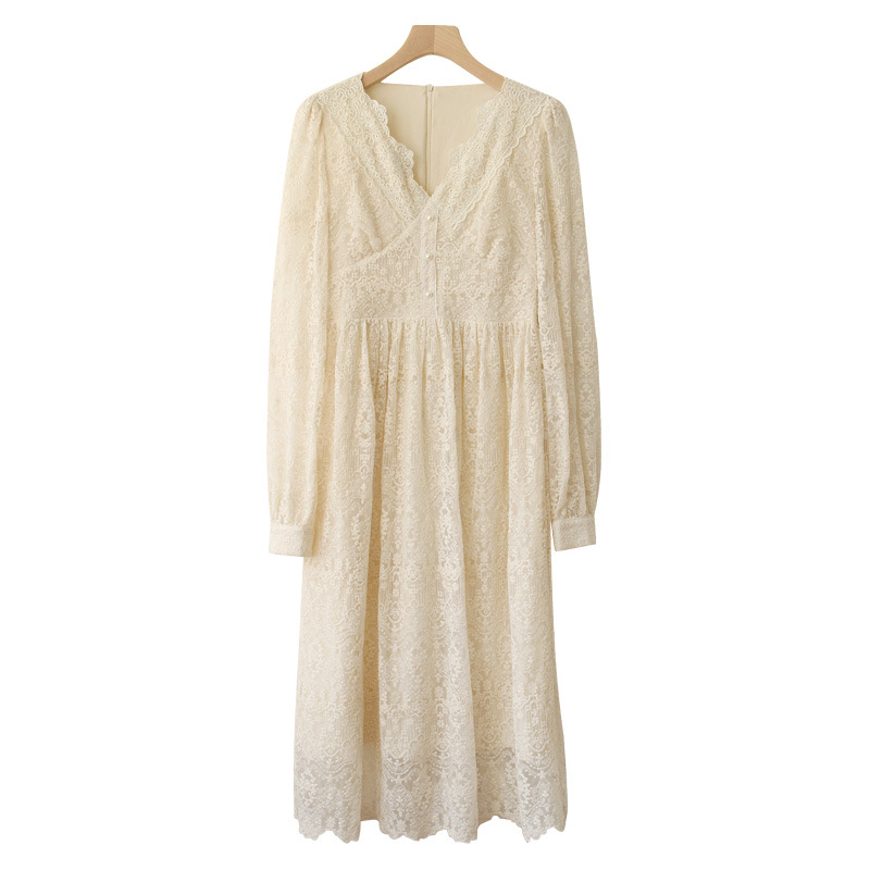 B002 New Style Celebrity Style Women's Korean Lace Dress Temperament Lady Long Sleeve Plus Velvet Warm Bottom Skirt