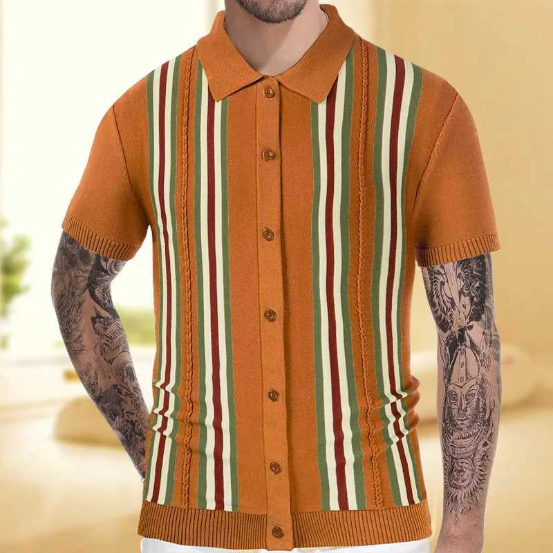 Mens summer green striped short sleeved business shirt shirt mens sweater X241228