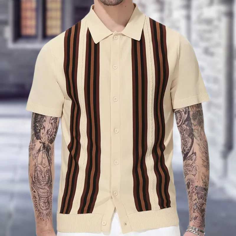 Mens summer green striped short sleeved business shirt shirt mens sweater X241228