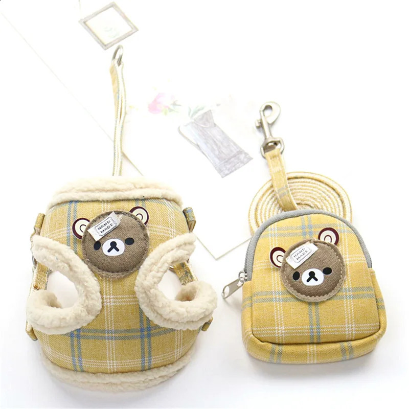 Dog Harness Backpack Set Autumn Warm Adjustable Puppy Cat Harness Vest French Bulldog Chihuahua Pug Outdoor Walking Lead Leash 241227