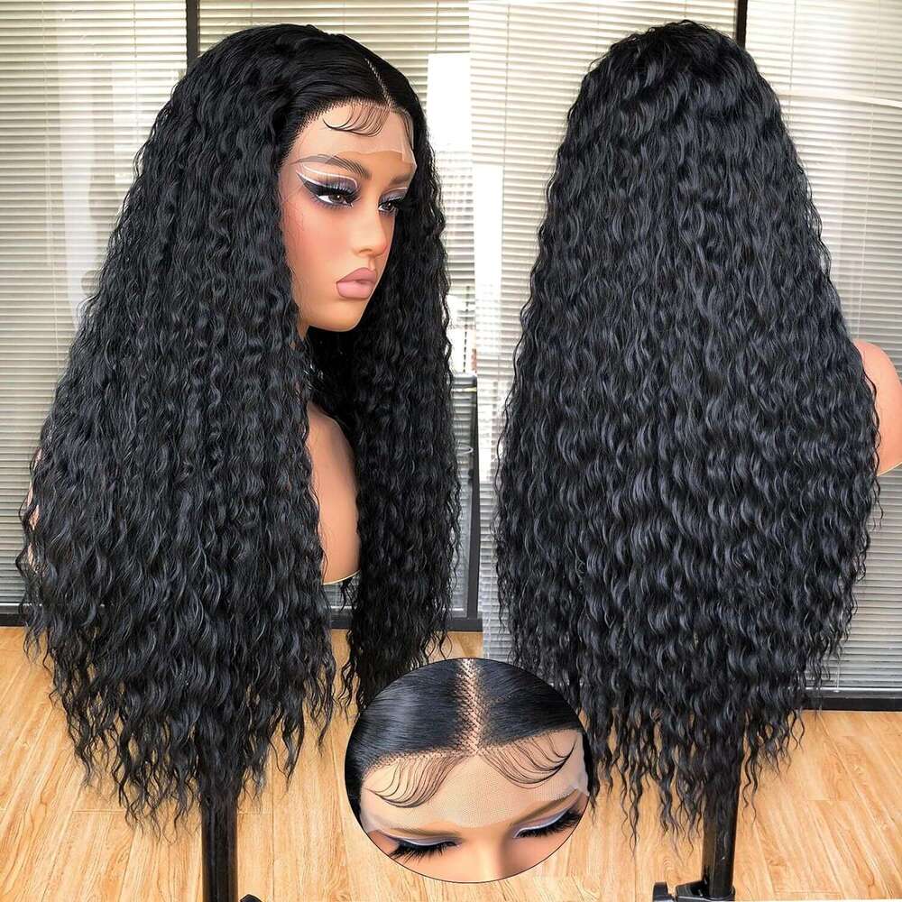 Wig 13 4 * 1T Type Front Lace Synthetic Headset Black Medium Split Long Twisted Braid Small Curled Hair Kq2 Kq2