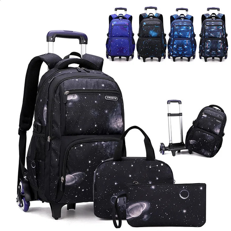 Carry On Kids Luggage Primary Junior High School Bag Rolling Backpack for Boys Wheeled with Lunch Box Trolley Bags 241227