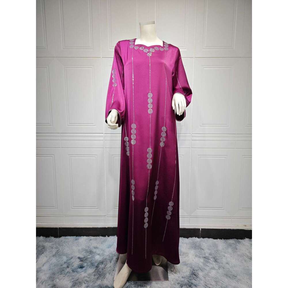Muslim Clothing Arab Dubai Satin Hot Diamond Fashion Dress Soft Jalabiya Robe