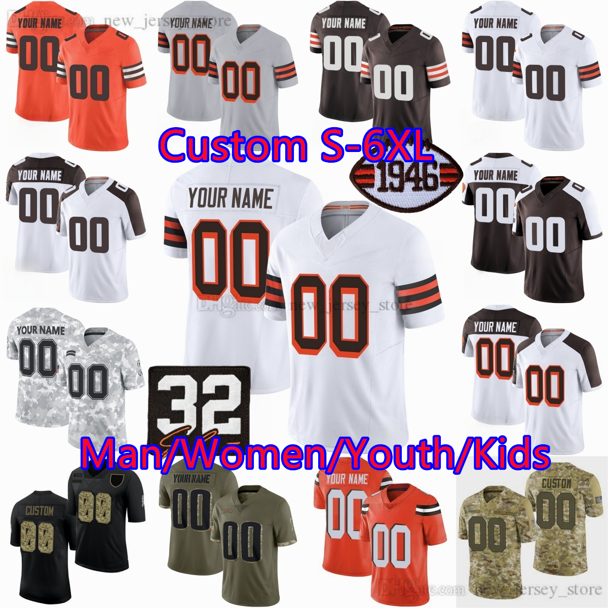 DIY Custom 95 Myles Garrett Jersey S-6XL Football Jim Brown Nick Chubb Corey Bojorquez Cedric Tillman Wyatt Teller Joe Thomas Ozzie Greg Newsome II Winston Watson Ward
