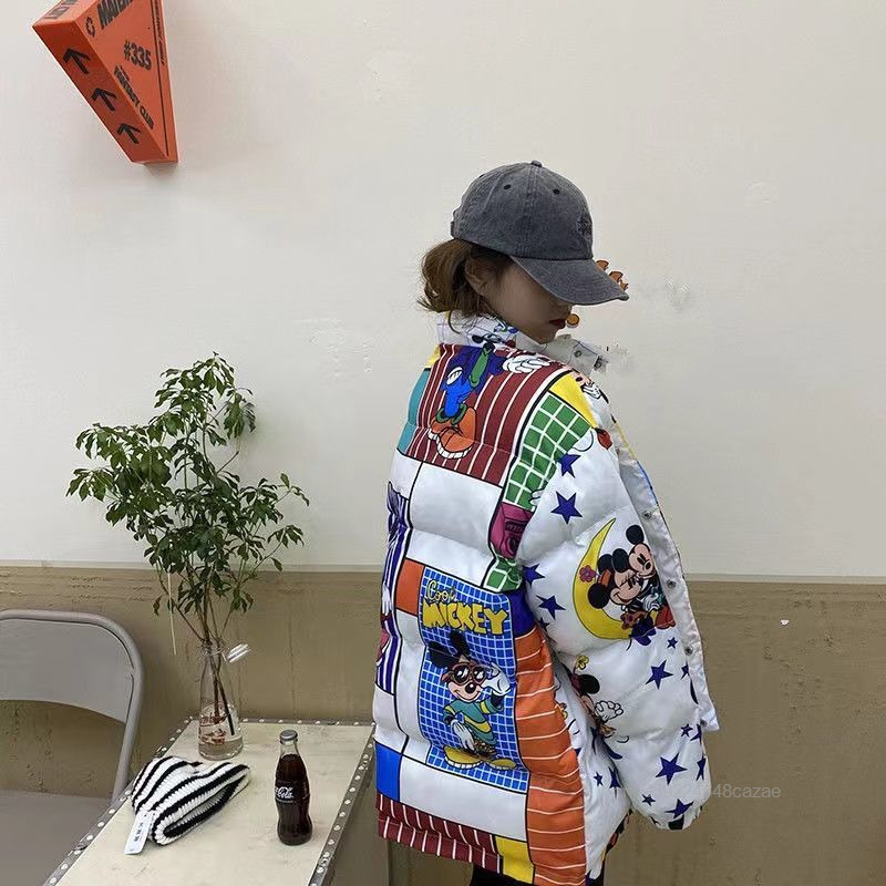 Women's Trendy Winter Cotoon Coat New Korean Version Loose Cartoon Print Jacket Casual Thick Cotton Clothes