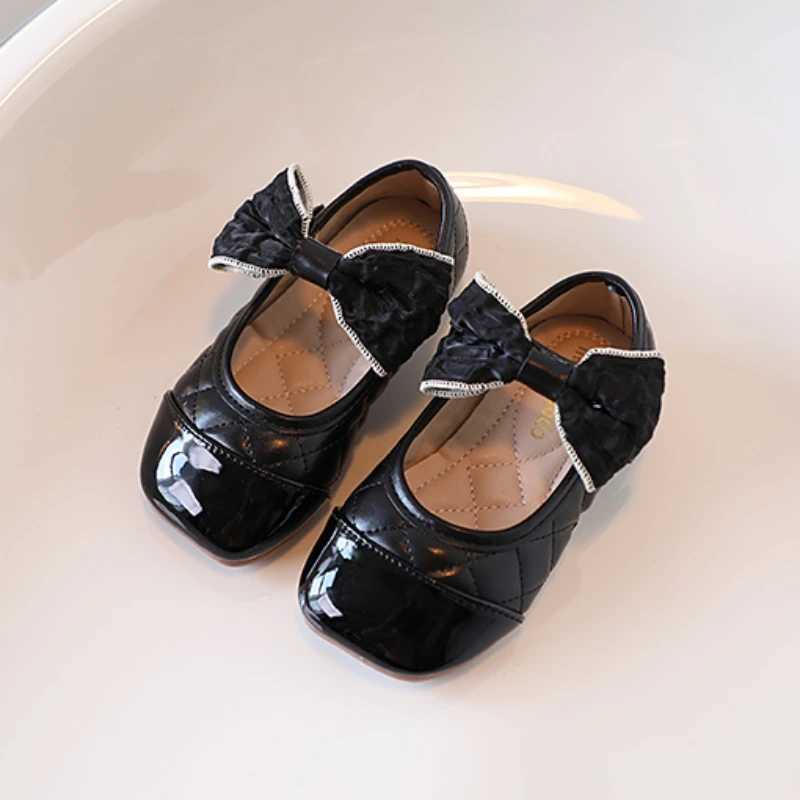Toddler Girls Princess Shoes Patchwork Bowknot Light Children Mary Janes Square Toe Elegant Black Beige 21-30 Autumn Kids Flats W241228