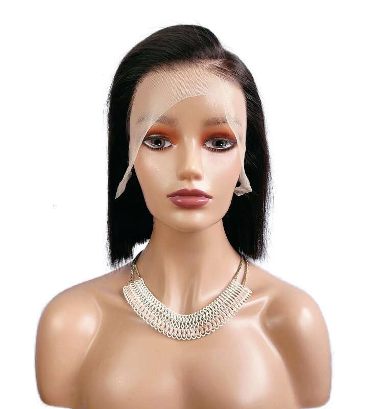 Full Real 13X4 Front Lace Wig Set BOBO Bob Black Short Straight Hair New C-Shaped Partial Distribution Seam Kq2 Kq2