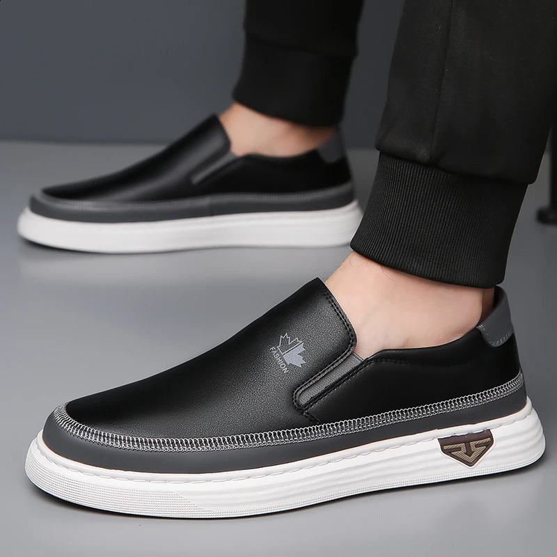 Men Leather Shoes Casual Soft Sole Versatile Business Slip On Lightweight Breathable Style for Loafers Outdoor Driving 241223