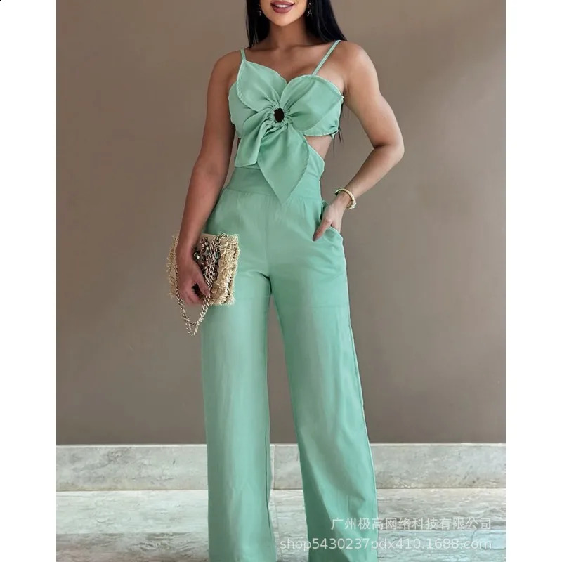 n Independence 2024 Spring Summer Womens Clothing Solid Color ThreeDimensional Flower Craft Sling OnePiece Tr 241224