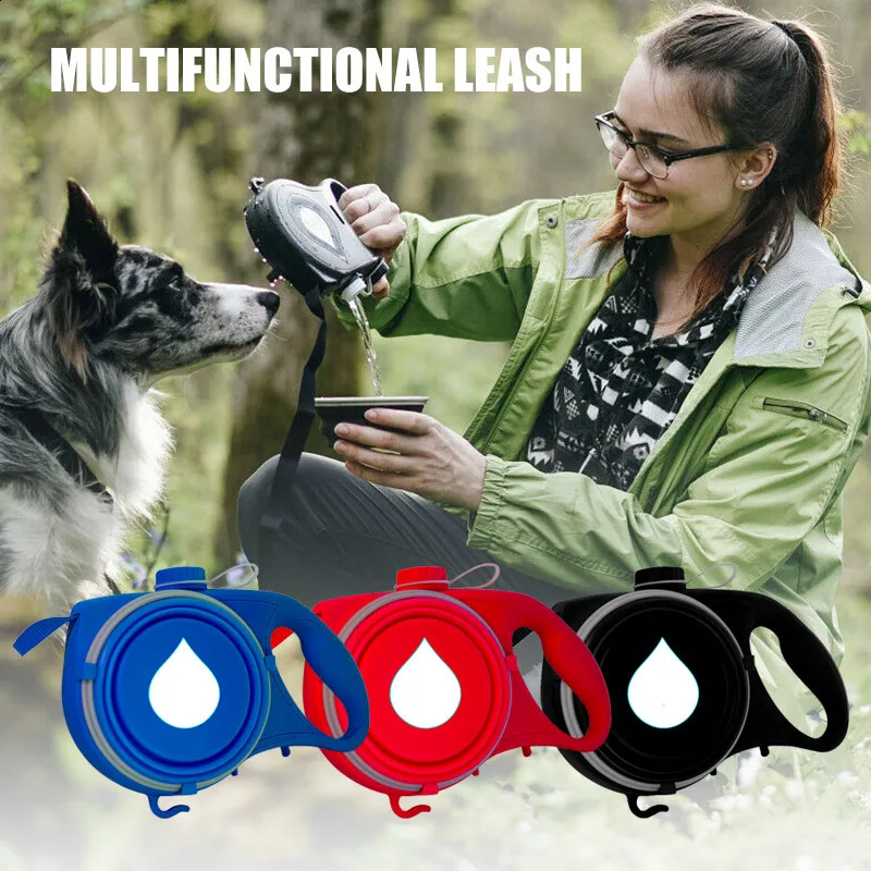 Multifunction Pet Dog Leash with Built-in Water Bottle Bowl Waste Bag Dispenser SDF-SHIP 241225