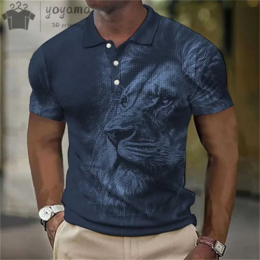 Summer Men shirt Shirt Animal Print 3D Simple Lapel Mens Shirts Lion Print Mens Short Sleeve Shirts Casual Mens Clothing Tops X241228