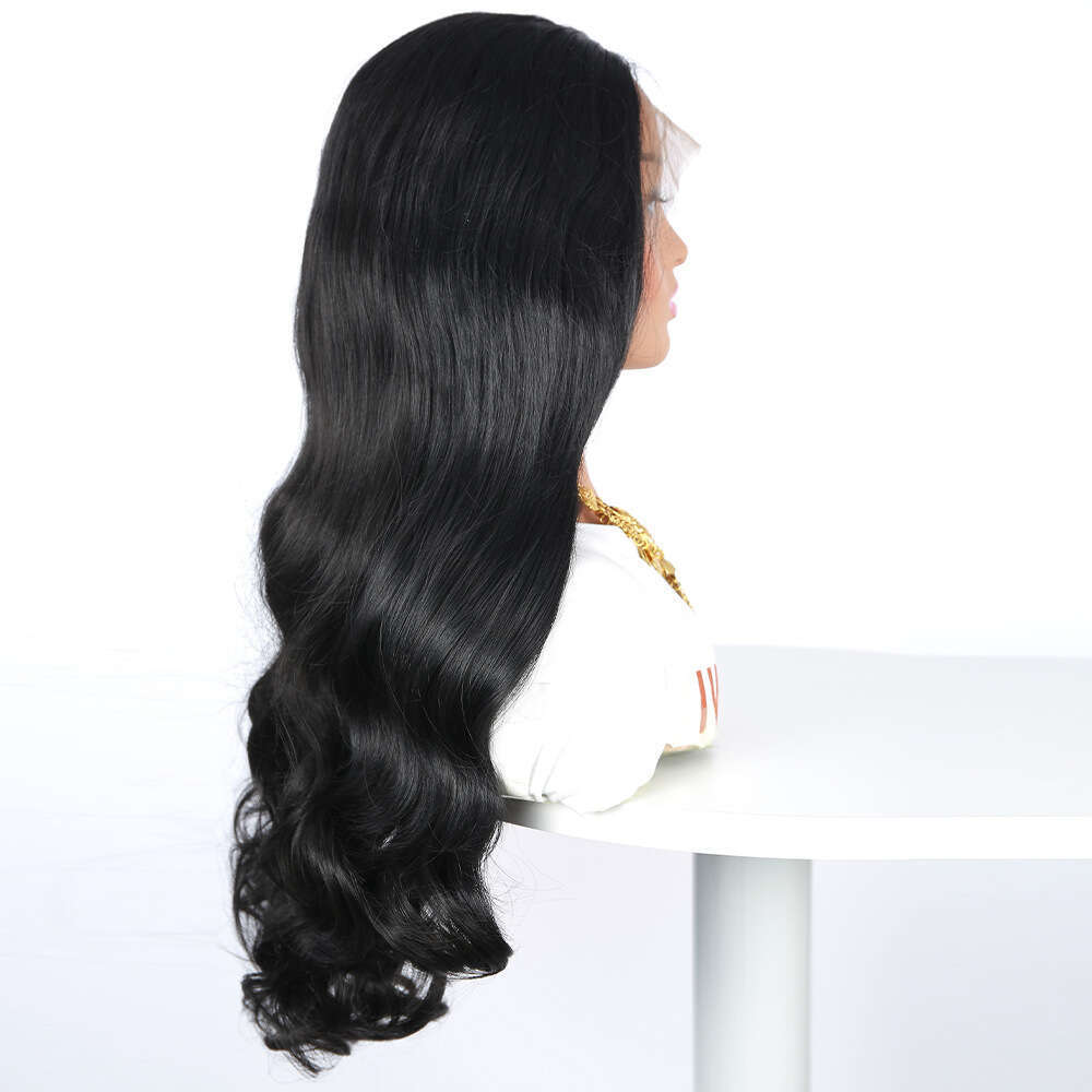 New Women's 13 * 4 Front Lace Synthetic Wig Head Cover Black Medium Split Large Wave Long Curly Hair Kq2 Kq2