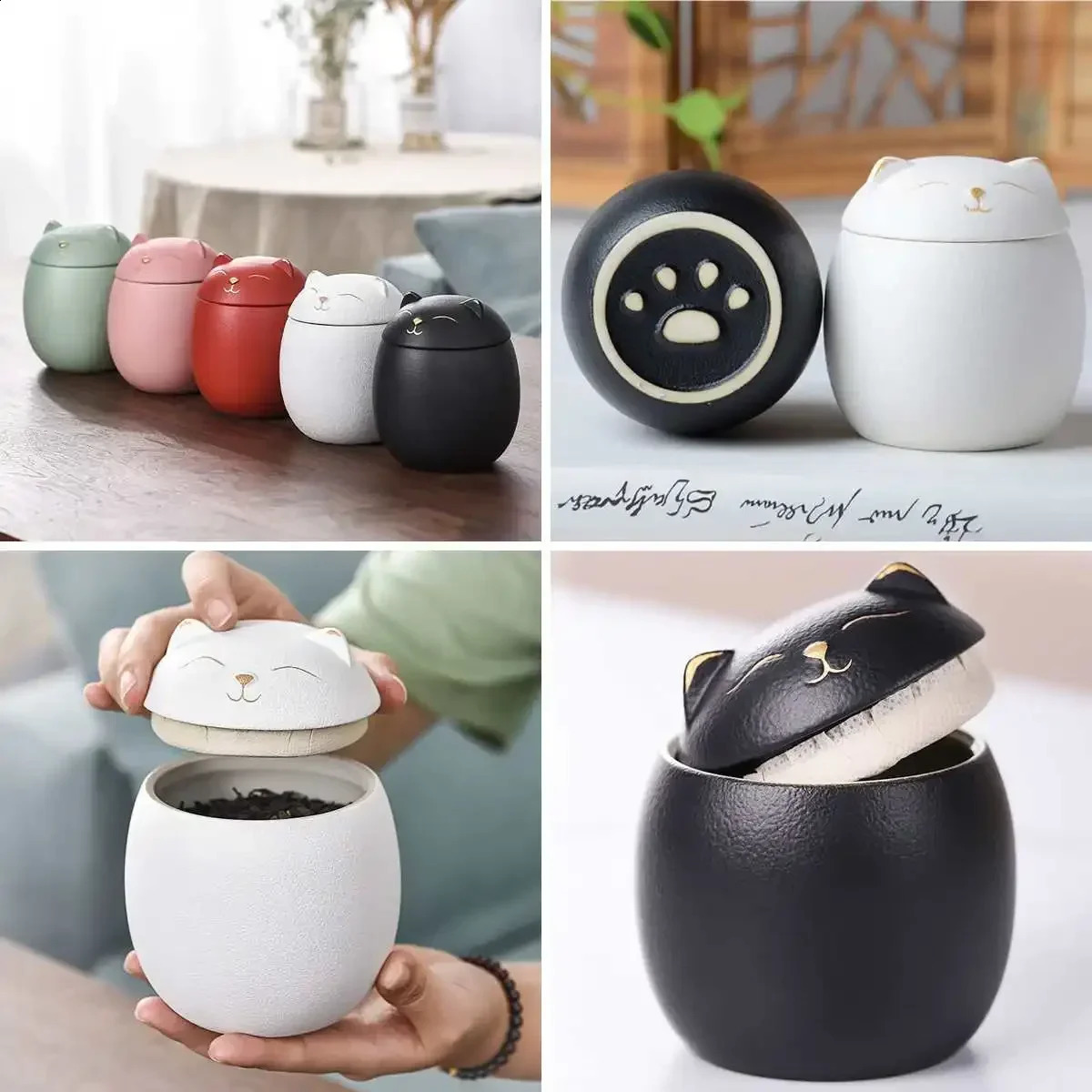 Black/White Urn 500ml for Pet Ashes Cat Shape Memorial Cremation Urns-Handcrafted Decorative Urns for Funeral Cat urn Dog urn 241225