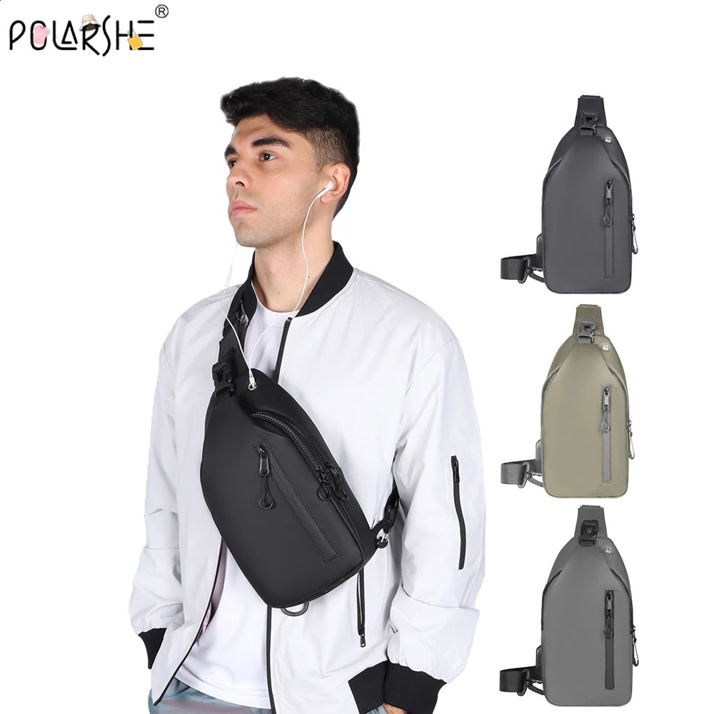 Polarshe Mens Chest Bag Usb Charging Multifunctional Waist Bags Large Capacity Waterproof Lightweight Shoulder Outdoor Pack 241223