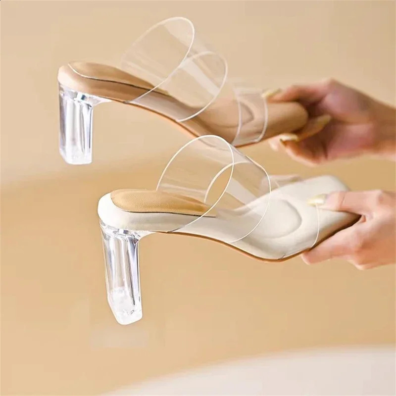 Summer Women Pumps Sandals PVC Jelly Slippers Open Toe High Heels Women Transparent Perspex Slippers Shoes Heel Clear Sandals 241228