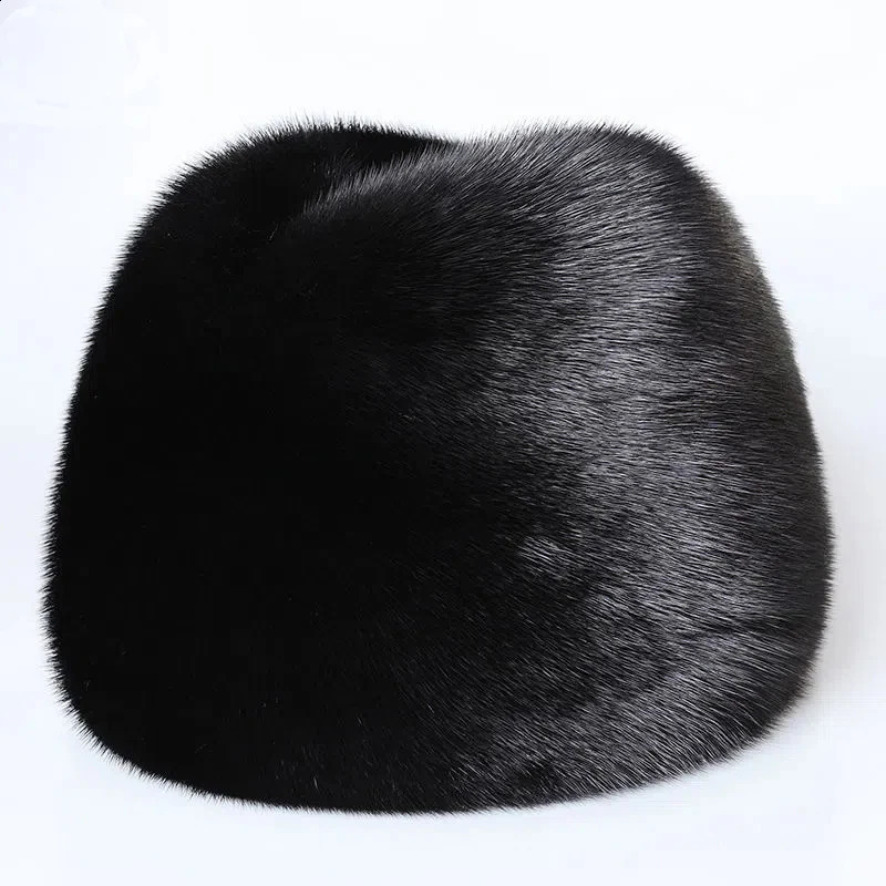 Winter Thickened Genuine Mink Fur Bomber Hat For Man BlackBrown Tag Elderly Ear Warm Chapeau Motorcycle Russian Style Mink Caps 241227