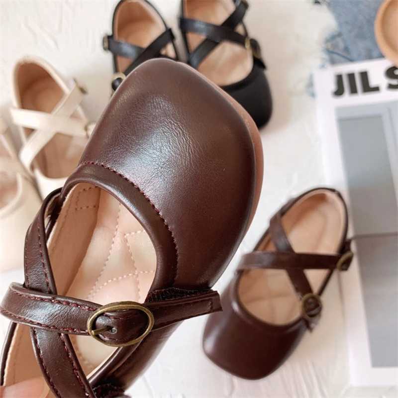 Childrens Princess Apartment Spring Sweet Retro Shoes Square Toes Little Girl Par Leather Dress Shoes Non slip Flat Bottom W241228