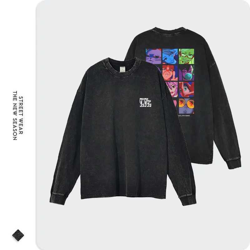 Anime Dandadan Sweater Retro Washing Dan Long Sleve T-shirt Ayase Momo Sweater Top Ts 100% Cotton X241228