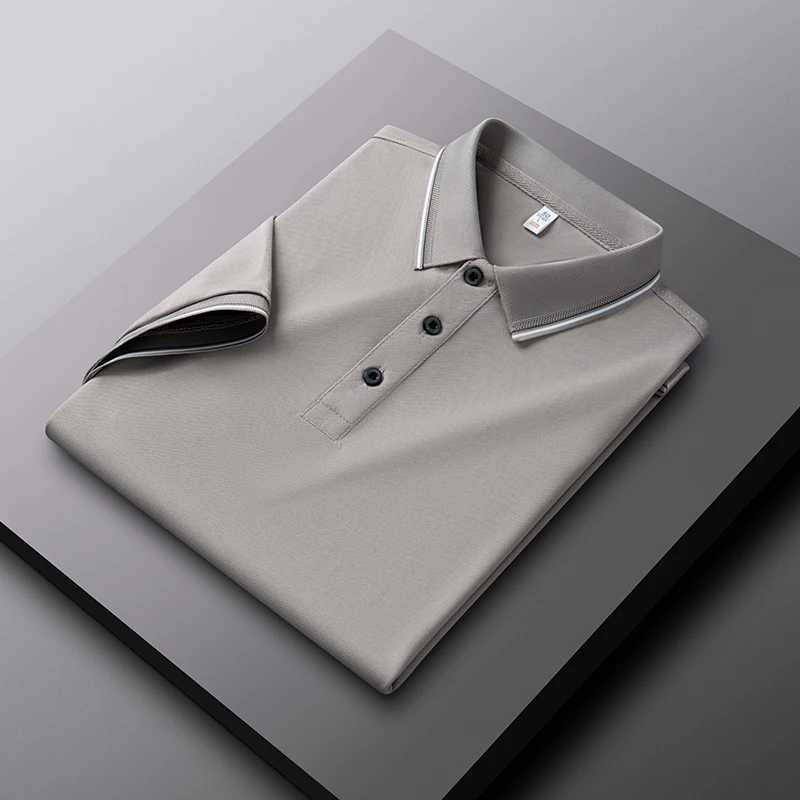 High quality classic short sleeved shirt shirt mens short sleeved collar summer ice silk breathable T-shirt casual luxury mens clothing X241228