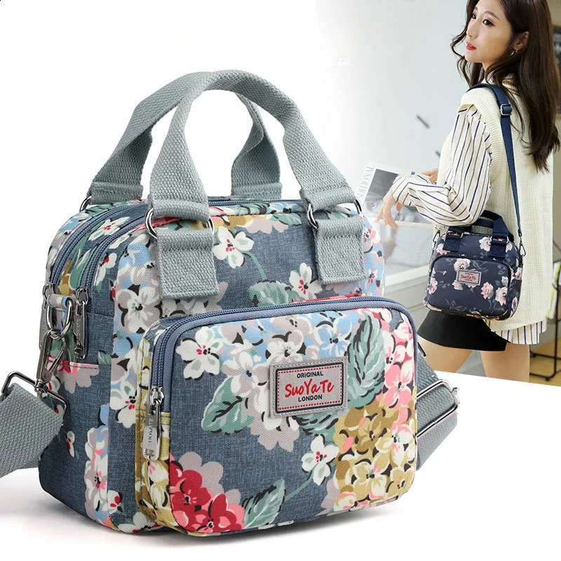 Women Crossbody Bag Portable Female Shoulder Bags Printed Flower Nylon Messenger Multipocket Ladies Handbags Bolsa 241227