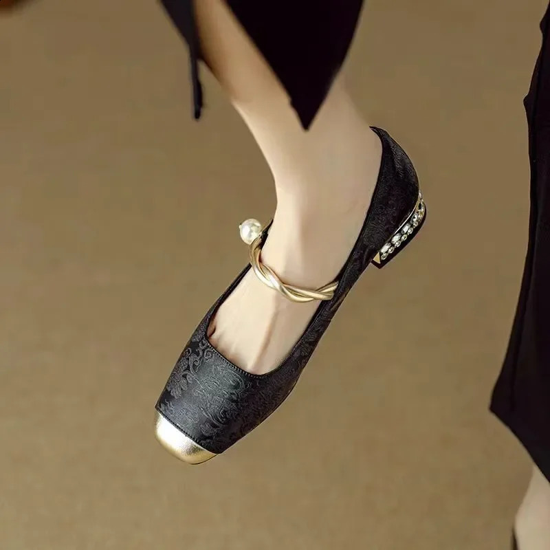 Shoes Female 2024 Fashion Square Toe Womens Pumps Autumn Shallow Mixed Colors Outdoor Casual Chunky Heels Office Ladies Shoes 241227