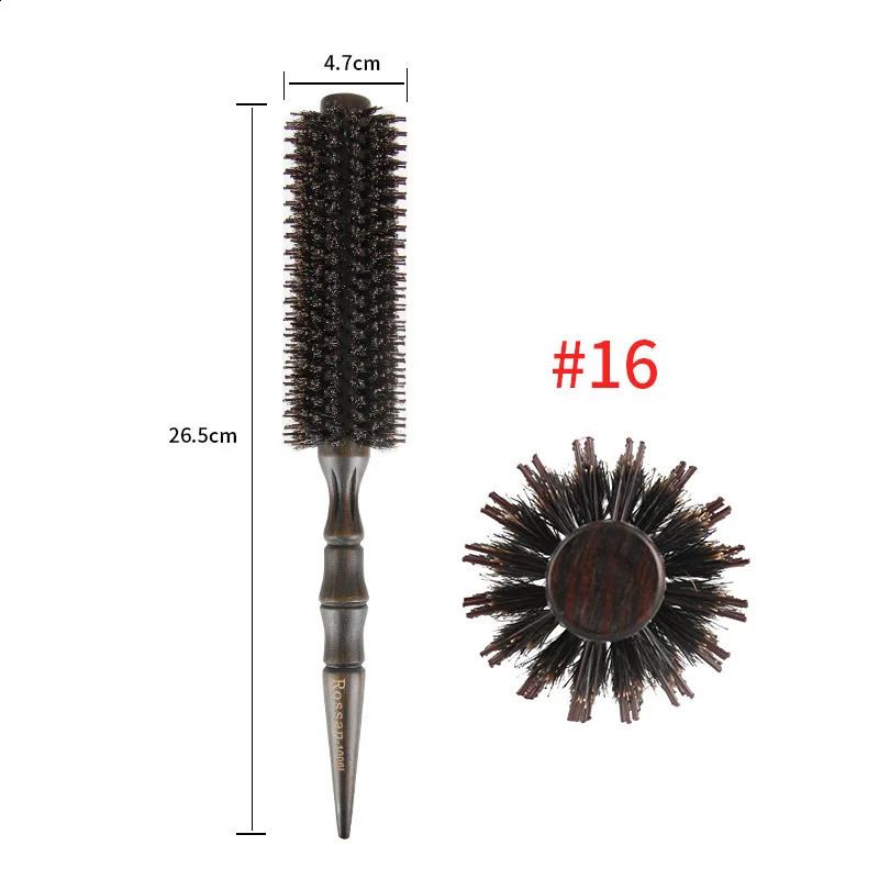 3 Sizes Barber Salon Natural Boar Bristle Comb Wood Handle Sharp Tail Hair Rolling Hairbrush Round Barrel Blowing Hair Comb 1601 250103