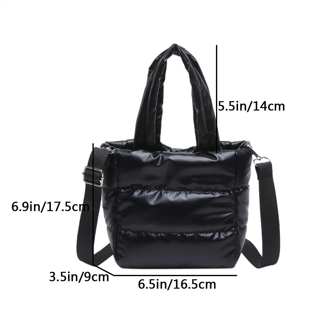 Black Padded Handbags Quilted Women Shoulder Bags Nylon Down Cotton Small Crossbody Bag Winter Tote Purse 241227